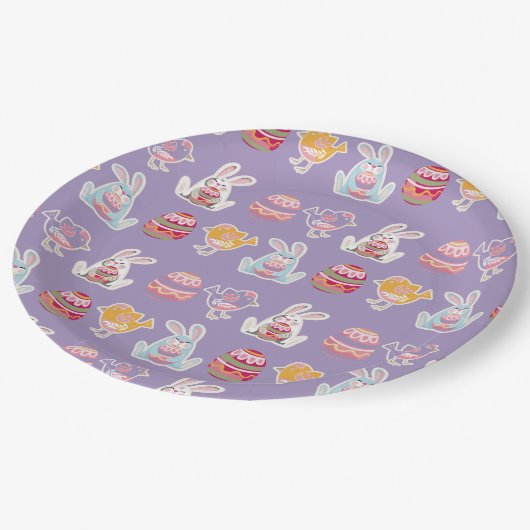 Ostermuster glänzende Traubenpapier-Teller Pappteller (Schrägansicht)