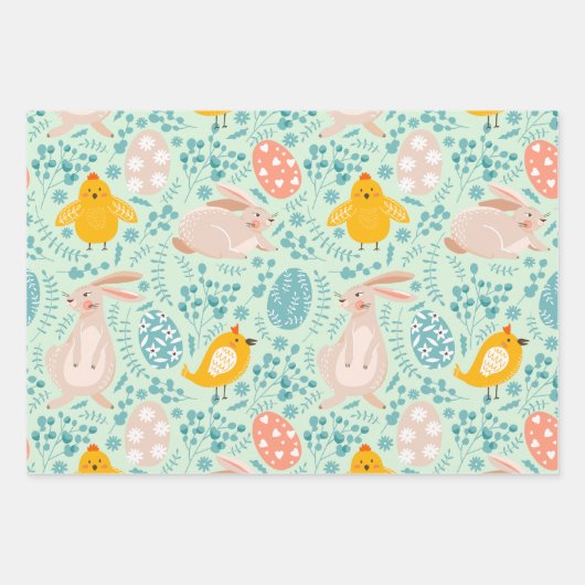 Ostermuster mit Eiern, Hasen, Küken, Blume Geschenkpapier Set (Vorderseite 2)