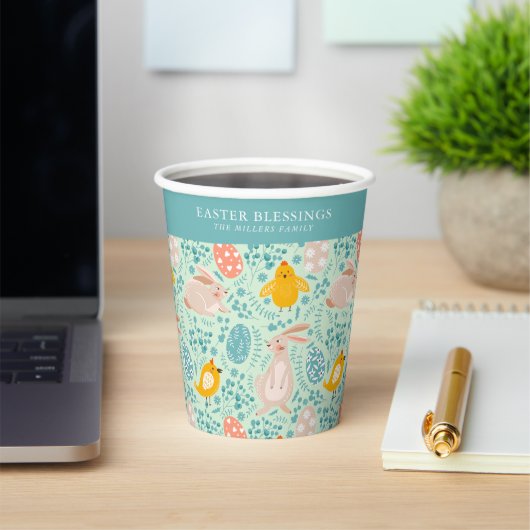 Ostermuster mit Eiern, Hasen, Küken, Blume Pappbecher (InSitu)