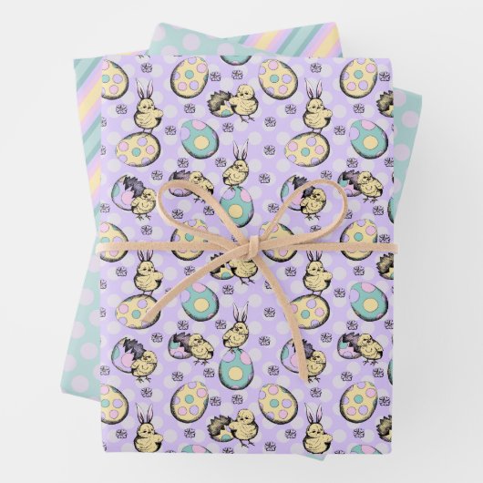 Ostermuster Zeichnend und pastellfarbenes Ostermus Geschenkpapier Set (Beispiel)