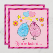 Ostern Abendessen Einladung mit Cartoon Chicks (Vorne/Hinten)