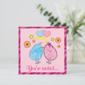 Ostern Abendessen Einladung mit Cartoon Chicks (Stehend Vorderseite)