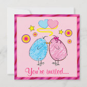 Ostern Abendessen Einladung mit Cartoon Chicks (Vorderseite)