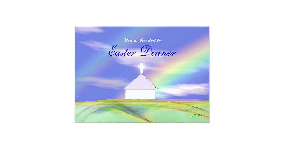 Ostern Abendessen Kirche Und Regenbogen Einladung Zazzle De