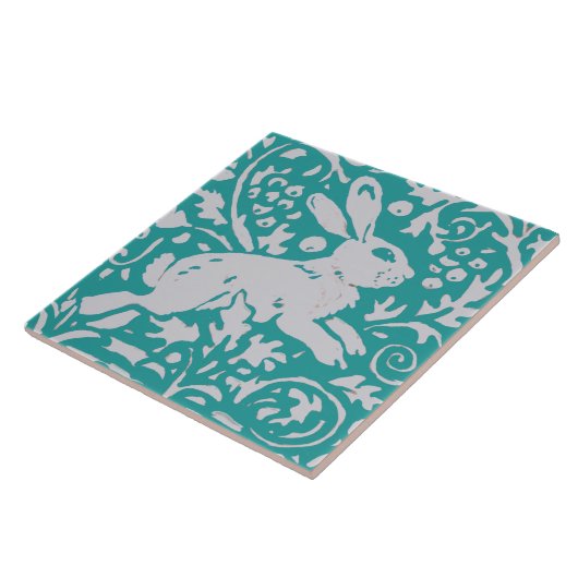 Ostern Aquamarin Blauer Kaninchen Bunny Floral Nat Fliese (Seite)