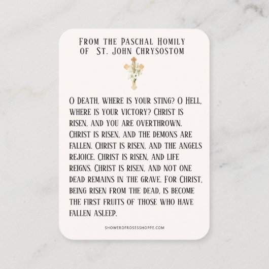 Ostern Auferstehung Heilige Karten Paschal Gebet (Rückseite)