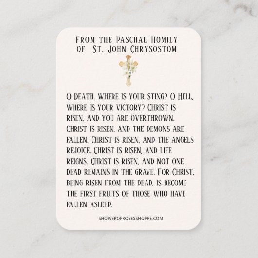 Ostern Auferstehung Heilige Karten Paschal Gebet (Rückseite)