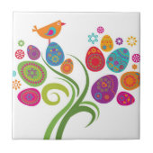Ostern-Baum mit farbigen Eiern und Blumen Fliese (Vorderseite)