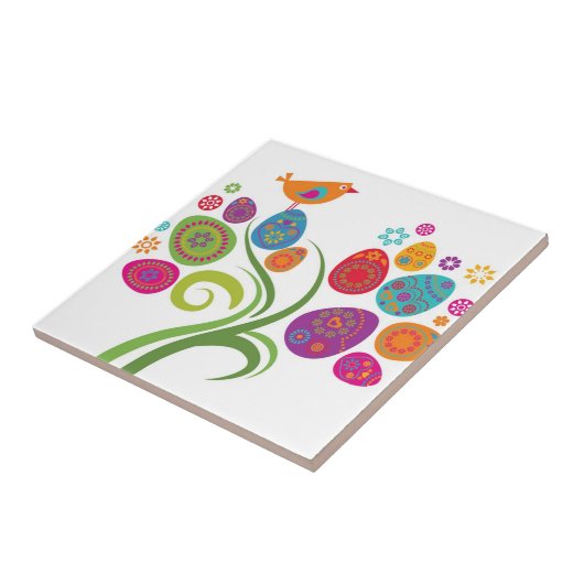 Ostern-Baum mit farbigen Eiern und Blumen Fliese (Seite)
