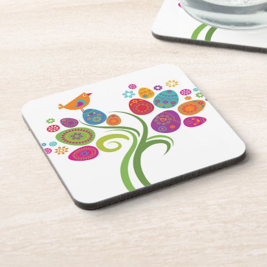 Ostern-Baum mit farbigen Eiern und Blumen Getränkeuntersetzer (Linke Seite)