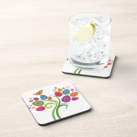 Ostern-Baum mit farbigen Eiern und Blumen Getränkeuntersetzer (Rechte Seite)