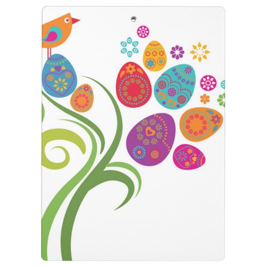 Ostern-Baum mit farbigen Eiern und Blumen Klemmbrett (Rückseite)