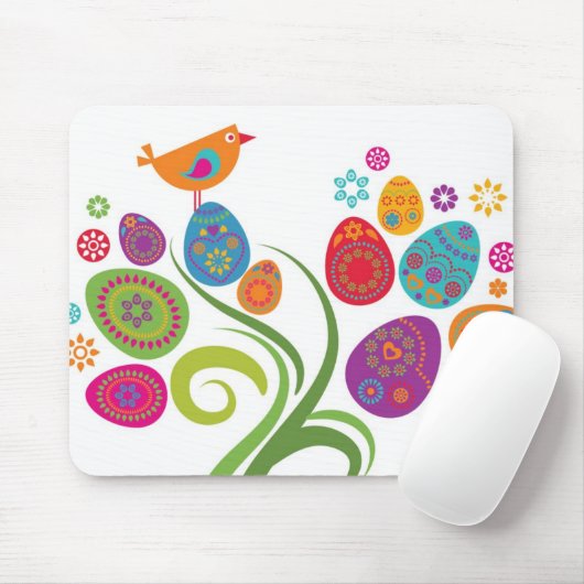 Ostern-Baum mit farbigen Eiern und Blumen Mousepad (Mit Mouse)