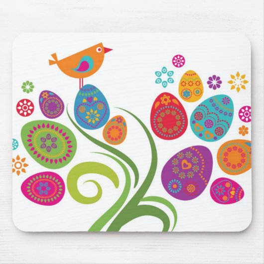 Ostern-Baum mit farbigen Eiern und Blumen Mousepad (Vorne)