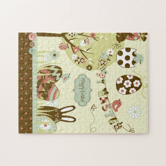 Ostern-Baum und eine Wäscheleine mit Buchstaben Puzzle (Horizontal)