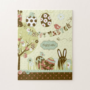 Ostern-Baum und eine Wäscheleine mit Buchstaben Puzzle