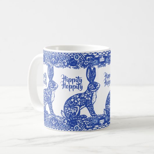 Ostern Blau Willow Rabbit Bunny Chinoiserie Hübsch Kaffeetasse (Vorderseite Links)