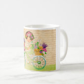 Ostern-Blumen-Fahrrad mit Labrador-Welpen Kaffeetasse (VorderseiteRechts)