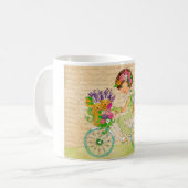 Ostern-Blumen-Fahrrad mit Labrador-Welpen Kaffeetasse (Vorderseite Links)
