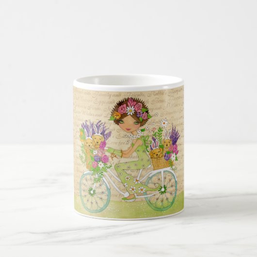 Ostern-Blumen-Fahrrad mit Labrador-Welpen Kaffeetasse (Mittel)