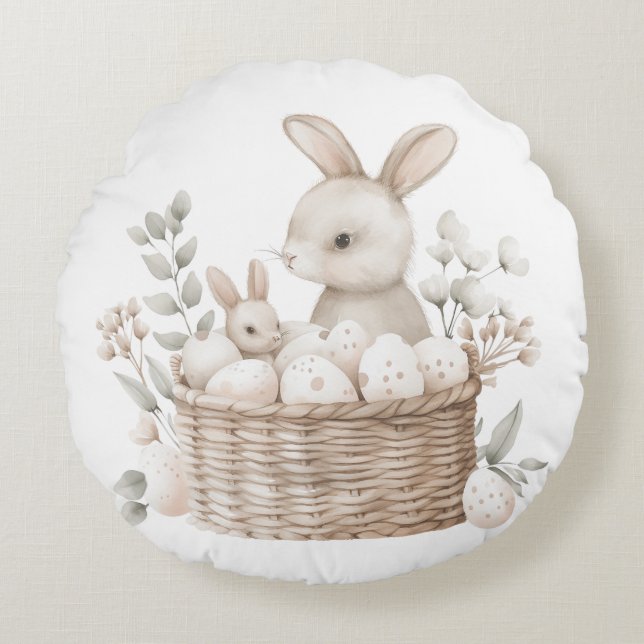 Ostern Brunch & Egg Hunt Bunny Basket mit Eiern Rundes Kissen (Vorderseite)
