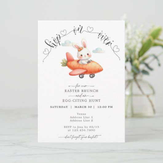 Ostern Brunch & Egger Hunt Niedliches Flugzeug Has Einladung (Stehend Vorderseite)