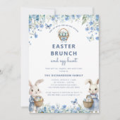Ostern Brunch & Eierjagd Niedlich Blauer Blumenstr Einladung (Vorderseite)
