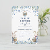 Ostern Brunch & Eierjagd Niedlich Blauer Blumenstr Einladung (Stehend Vorderseite)