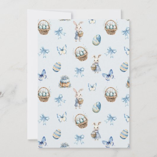 Ostern Brunch & Eierjagd Niedlich Blauer Blumenstr Einladung (Rückseite)