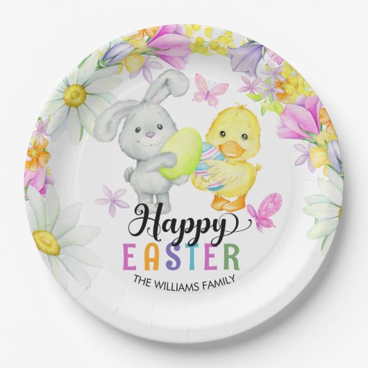 Ostern Brunch & Eierjagd Niedlich Bunny and Chick Pappteller (Vorderseite)