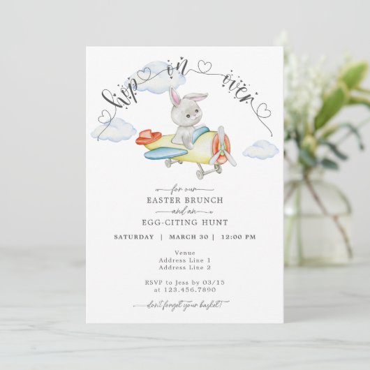 Ostern Brunch & Eierjagd Niedliches Flugzeug Sonne Einladung (Stehend Vorderseite)