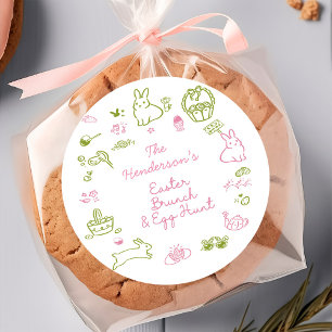 Ostern-Brunch und Ostereier-Suche Party in Rosa un Runder Aufkleber