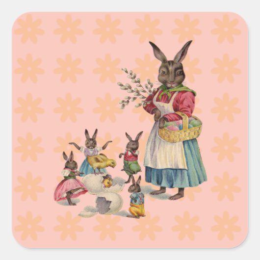 Ostern Bunny Chicken Bunny Egg Quadratischer Aufkleber (Vorderseite)