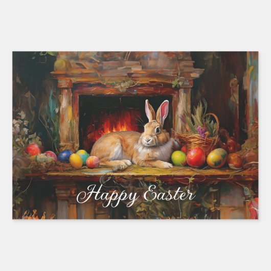 Ostern Bunny farbenfrohe Ostereier Happy Oster Geschenkpapier Set (Vorderseite)