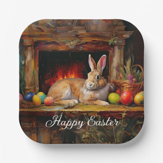 Ostern Bunny farbenfrohe Ostereier Happy Oster Pappteller (Vorderseite)