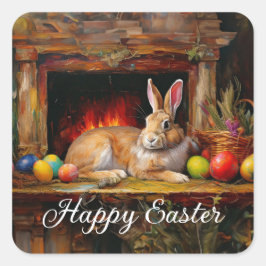 Ostern Bunny farbenfrohe Ostereier Happy Oster Quadratischer Aufkleber