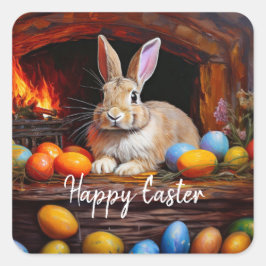 Ostern Bunny farbenfrohe Ostereier Happy Oster Quadratischer Aufkleber