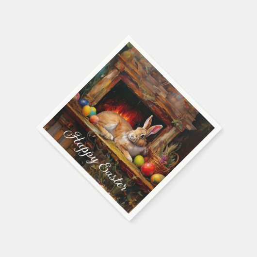 Ostern Bunny farbenfrohe Ostereier Happy Oster Serviette (Ecke)