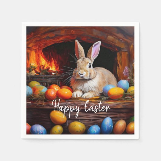 Ostern Bunny farbenfrohe Ostereier Happy Oster Serviette (Vorderseite)