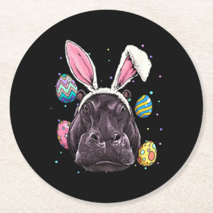 Ostern Bunny Hippo Funny Osterfest Wandern Runder Pappuntersetzer