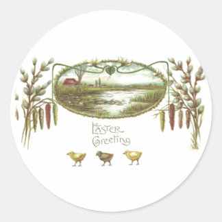 Ostern - Chicks & Teiche Kunst & Handwerk Postkart Runder Aufkleber