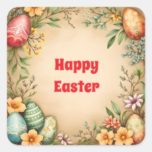 Ostern Eier Vintage Trendige Kollektion Quadratischer Aufkleber