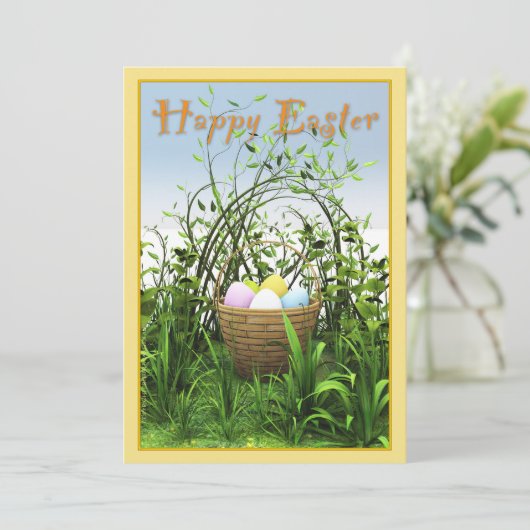 Ostern - Ein Eierkorb auf der Wiese Ankündigung (Stehend Vorderseite)