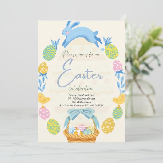 Ostern Einladung Brunch Egg Hunt Bunny Rabbit (Stehend Vorderseite)