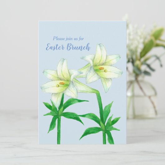 Ostern Einladung Brunch Tee Lily Blume Blau (Stehend Vorderseite)