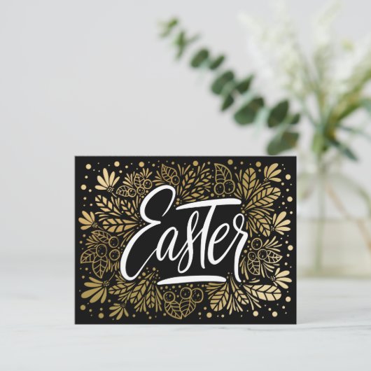 Ostern Elegantes Schwarzes und Gold Postkarte (Stehend Vorderseite)