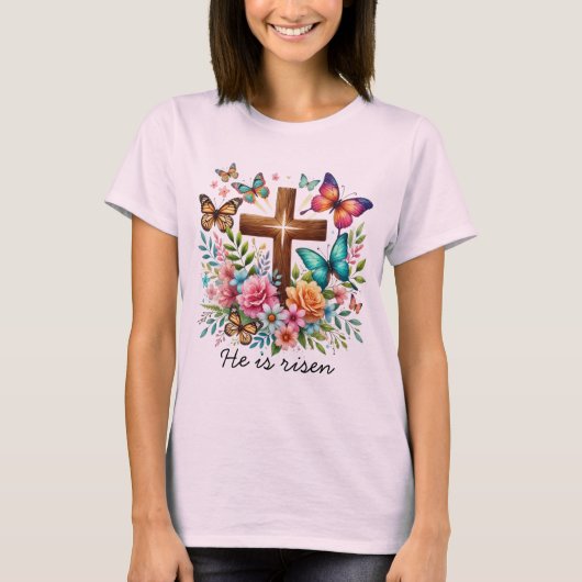 Ostern Er ist aufgewachsen Blume Schmetterlinge T-Shirt (Vorderseite)