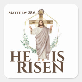 Ostern Er ist Jesus Christus heiligen Holzkreuz Quadratischer Aufkleber