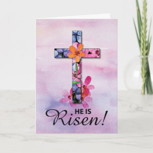 Ostern Er ist Rised Cross Watercolor Blume Karte