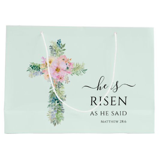 Ostern Er ist Risen Greenery Wasserfarbenkreuz Große Geschenktüte (Rückseite)